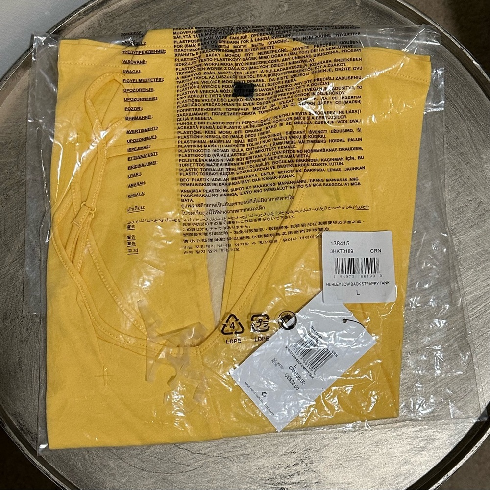 Hurley Yellow Low Back Adjustable Strap V-Neck Cotton Tank Top Size Various - Picture 7 of 8